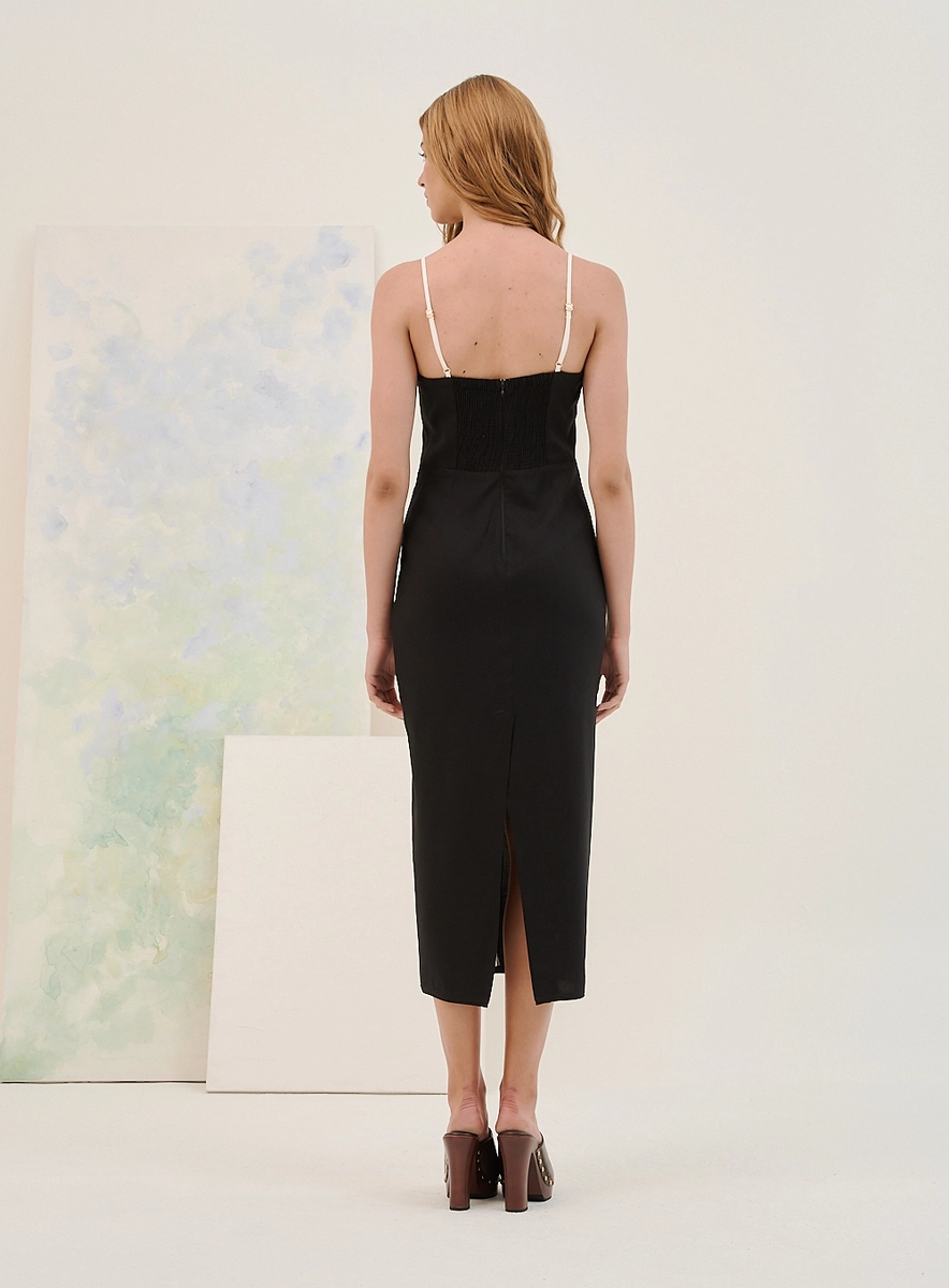Vestido Midi Bicolor Com Alças Finas Preto Souisy
