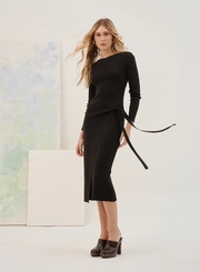 Vestido Midi Tricô Basic Comfort Com Amarração