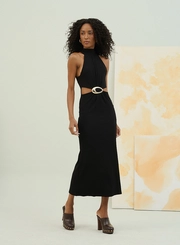 Vestido Midi Com Recorte Central E Decote Halter