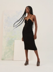 Vestido Midi Com Torção E Aplique Metálico