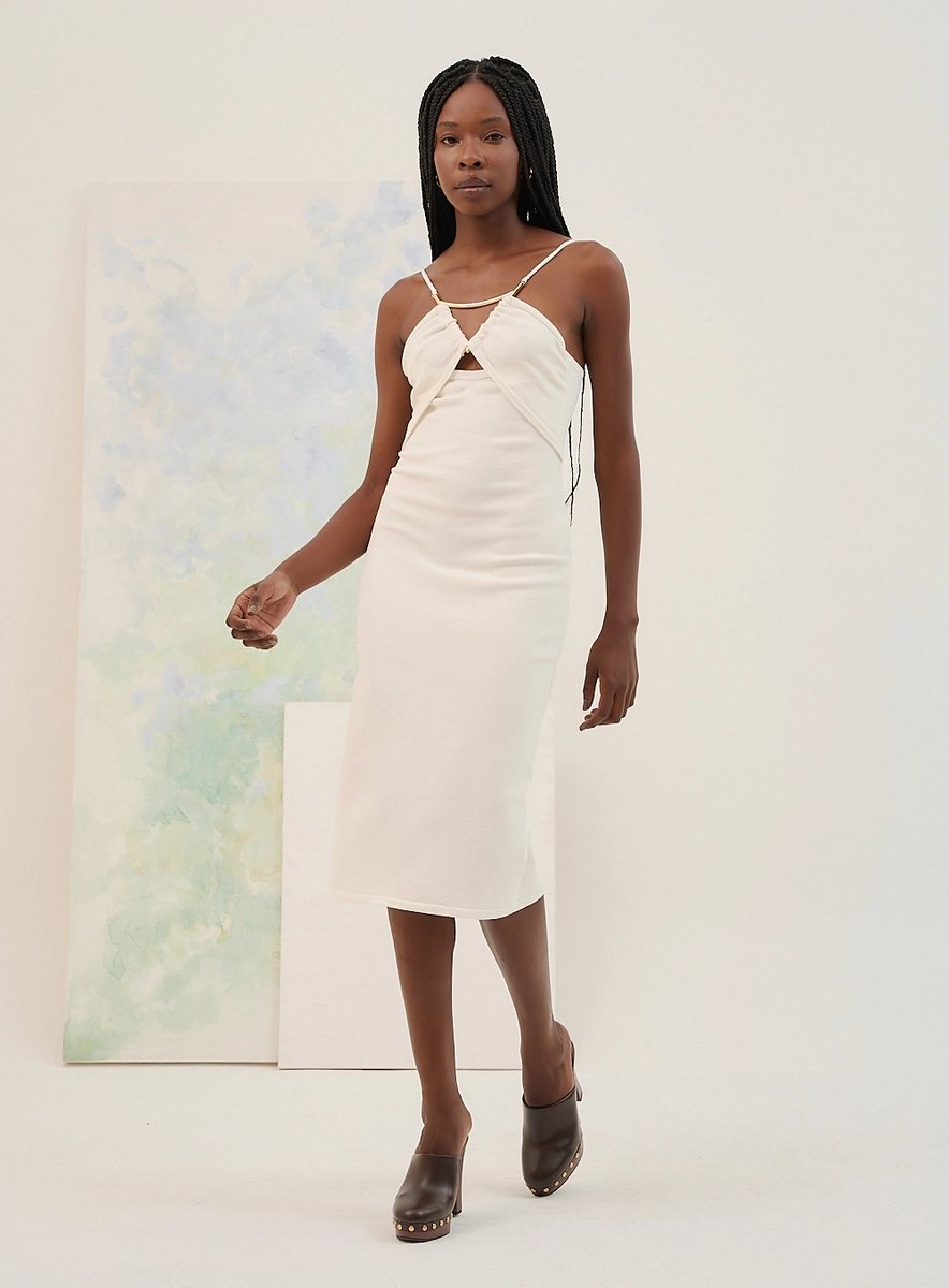 Vestido Midi Com Torção E Aplique Metálico Preto Souisy