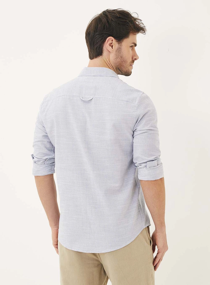 Camisa Masculina Regular Estampada Com Listras Azul Lcecci