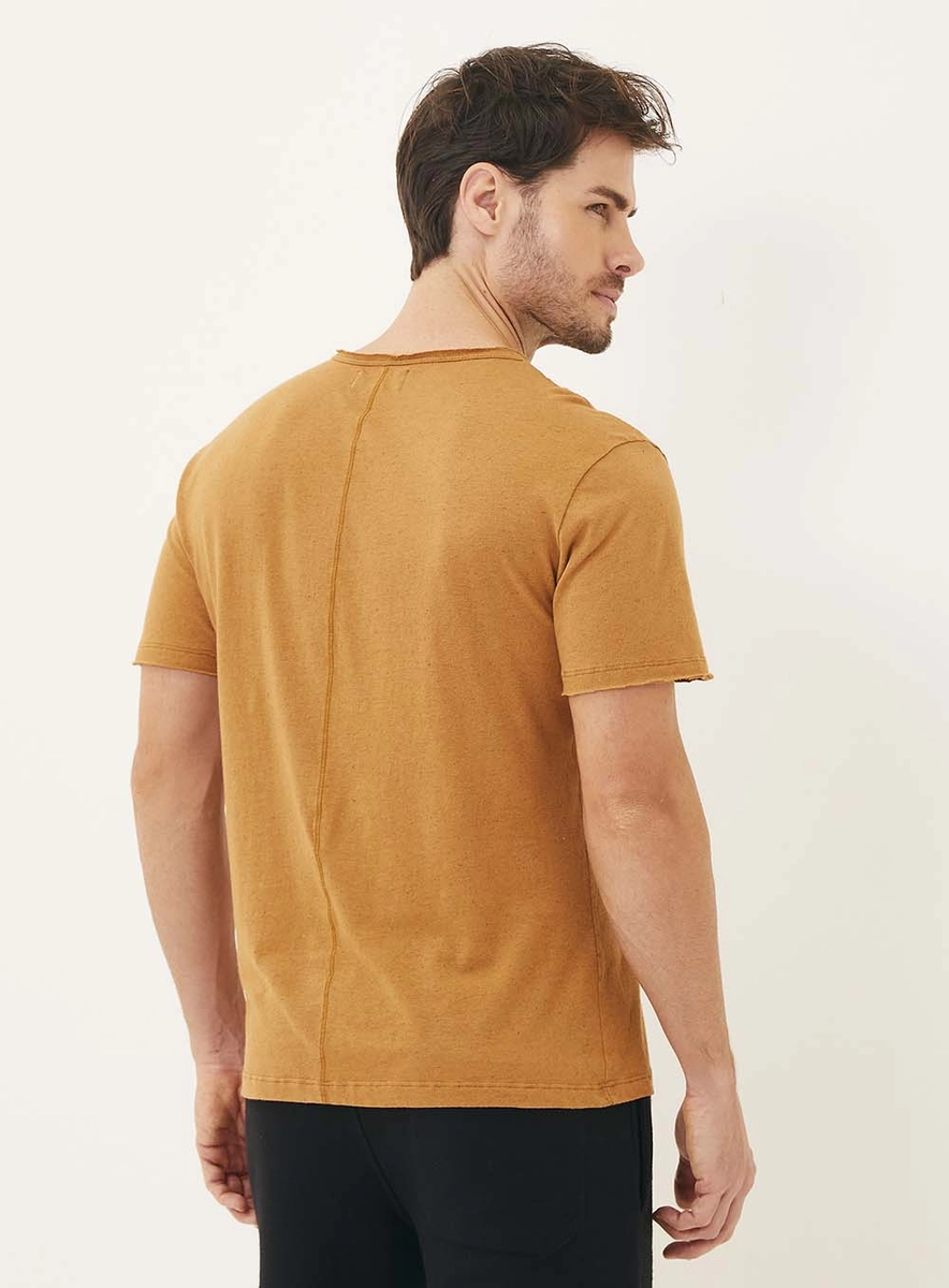 Camiseta Masculina Manga Curta Com Linho Marrom Lcecci