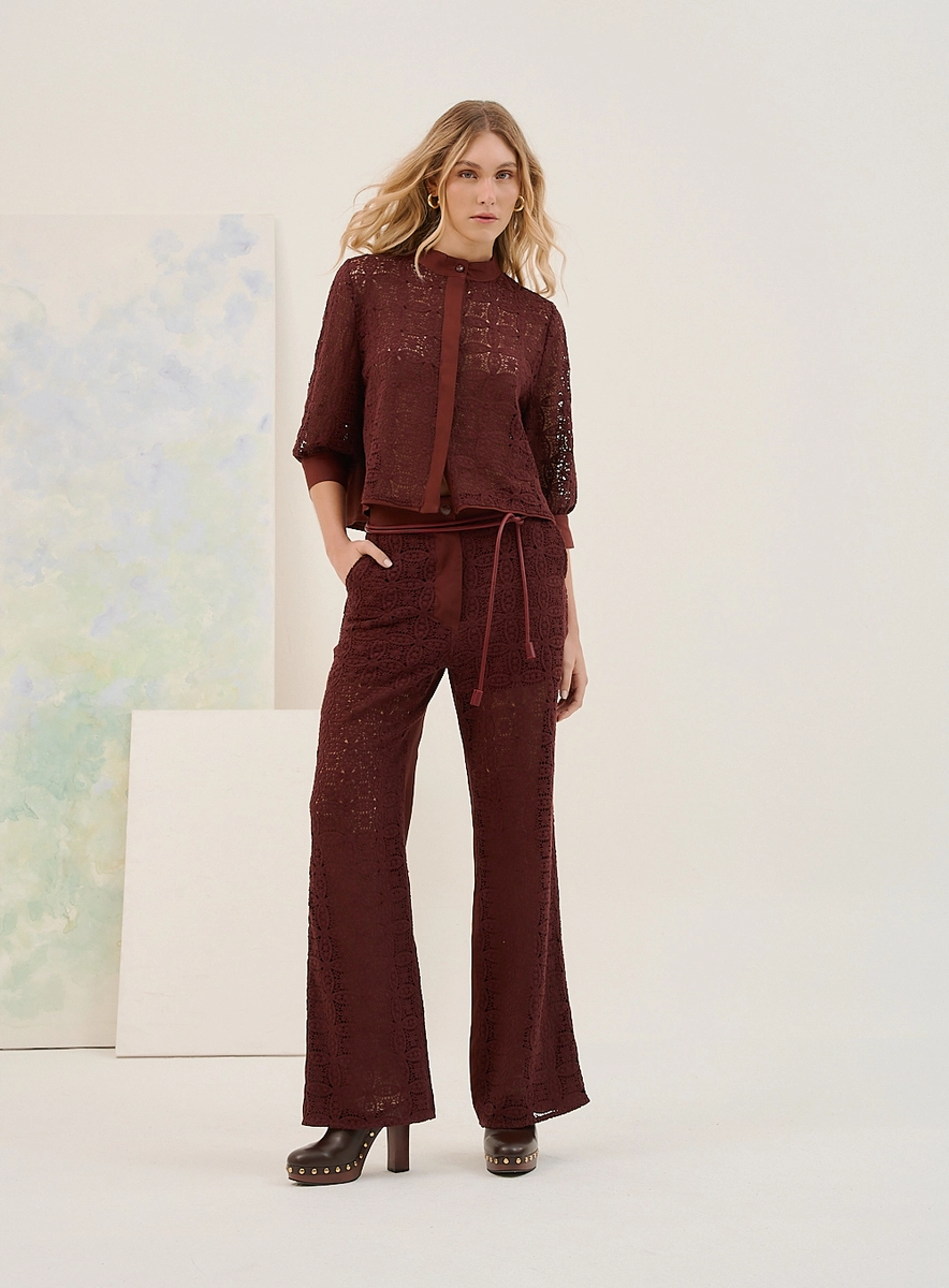 Calça Feminina Basic Comfort Com Renda Frontal Marrom Souisy
