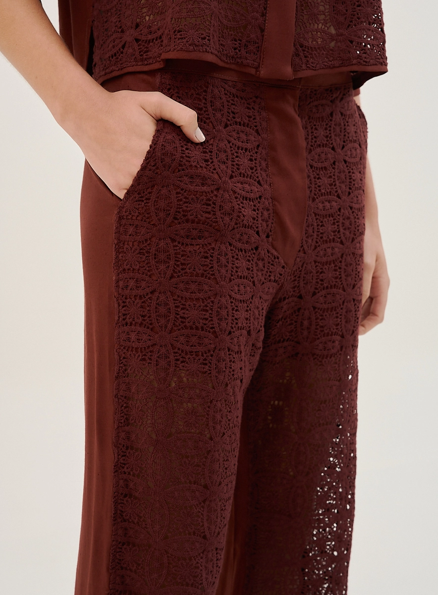 Calça Feminina Basic Comfort Com Renda Frontal Marrom Souisy