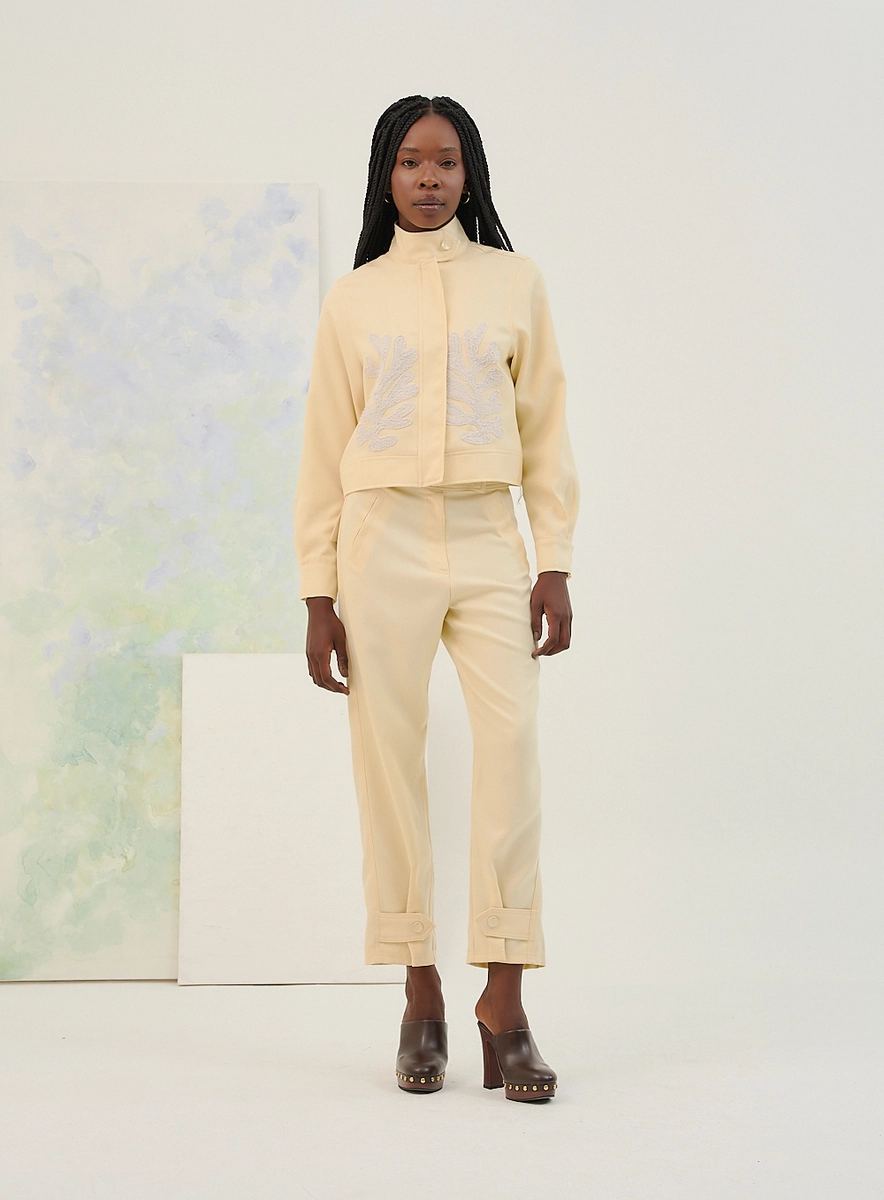 Calça Reta Alfaiataria Com Lapelas Amarelo Souisy