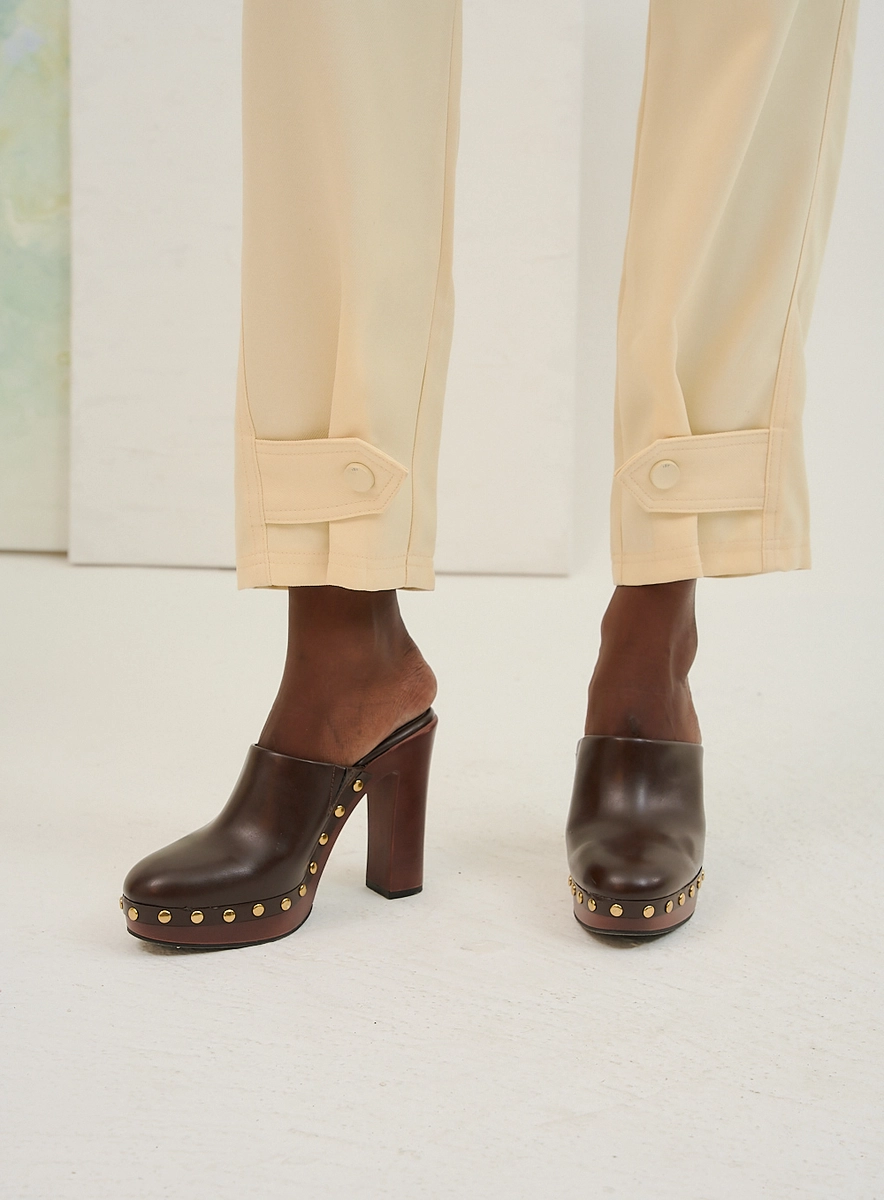 Calça Reta Alfaiataria Com Lapelas Amarelo Souisy