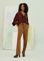 Calça Feminina Bordada Com Cós Elástico