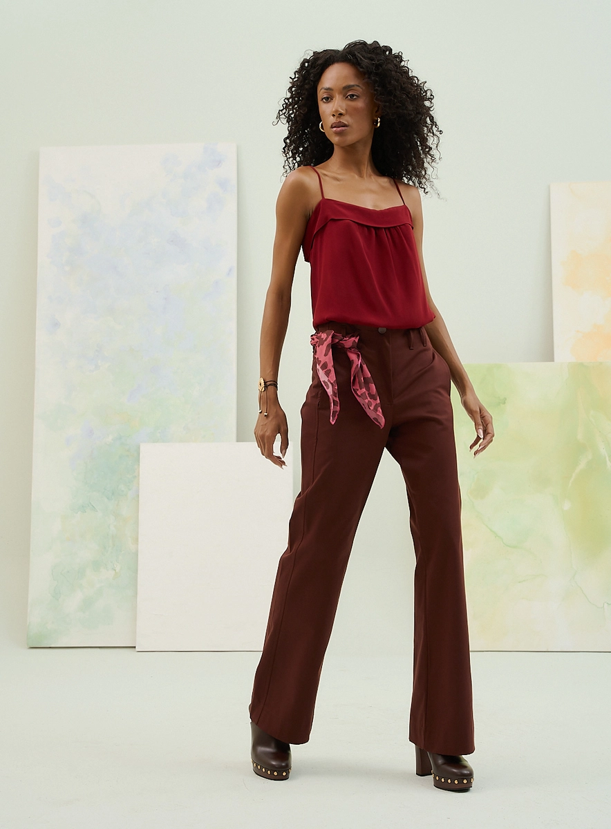 Calça Feminina Basic Comfort Com Lenço Marrom Souisy