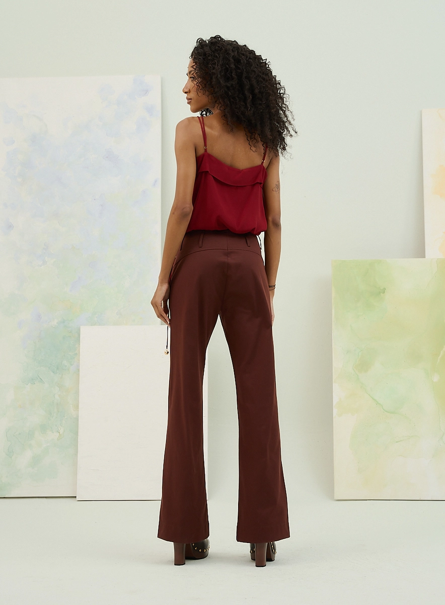 Calça Feminina Basic Comfort Com Lenço Marrom Souisy