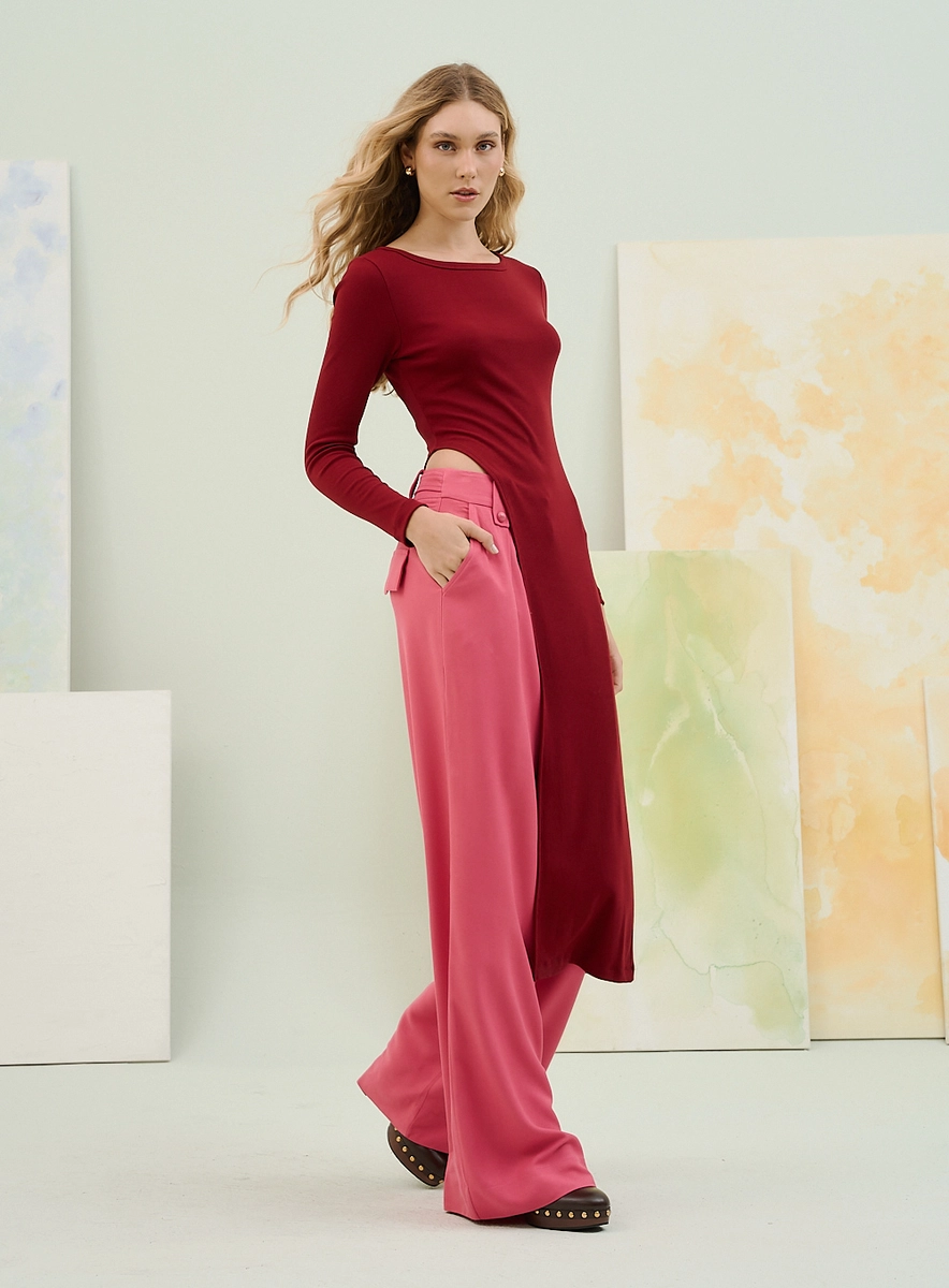 Calça Alfaiatada Com Abotoamento Duplo E Lapelas Rosa Souisy