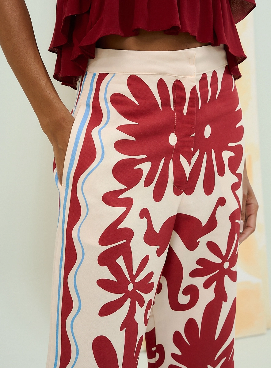Calça Feminina Estampada Com Bolsos Laterais Estampados Souisy