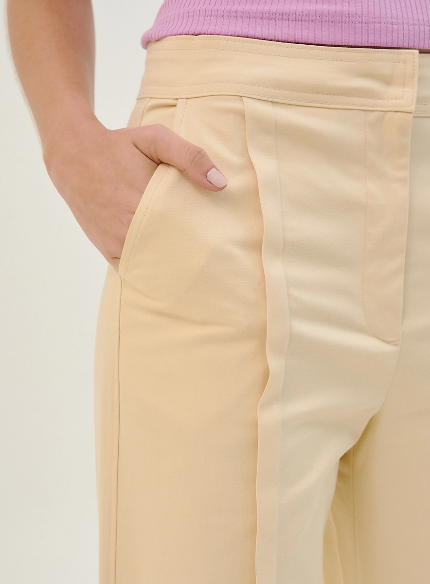Calça Basic Comfort Feminina Com Dobra Na Barra Amarelo Souisy
