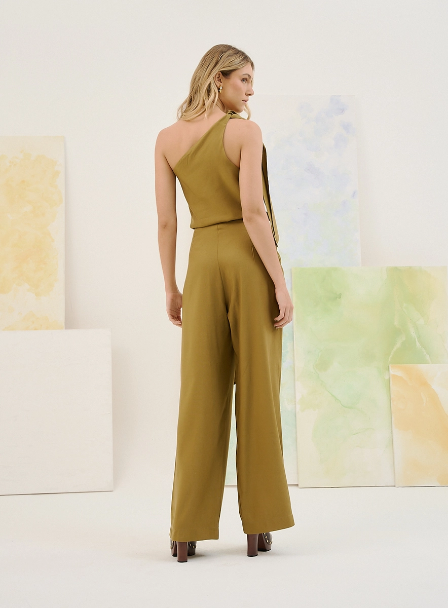 Calça Feminina Com Faixa E Fivela Lateral Verde Souisy