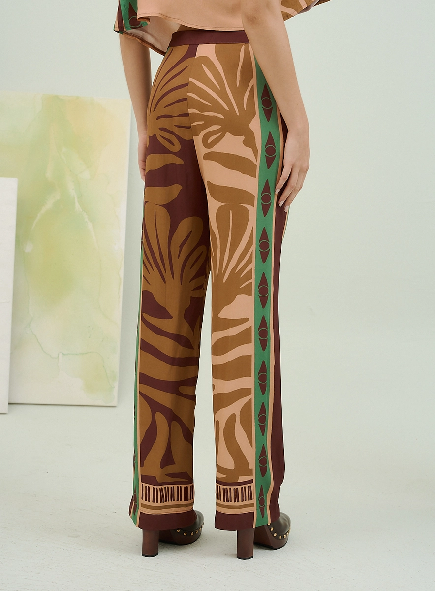 Calça Feminina Estampada Com Painel Lateral Verde Estampados Souisy