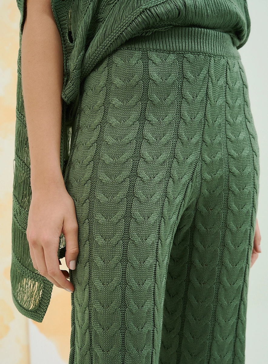Calça Pantalona Tricot Com Textura Relevo Verde Souisy