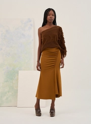 Saia Feminina Midi Com Drapeado Lateral