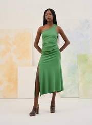 Saia Midi One Shoulder Com Fenda Lateral