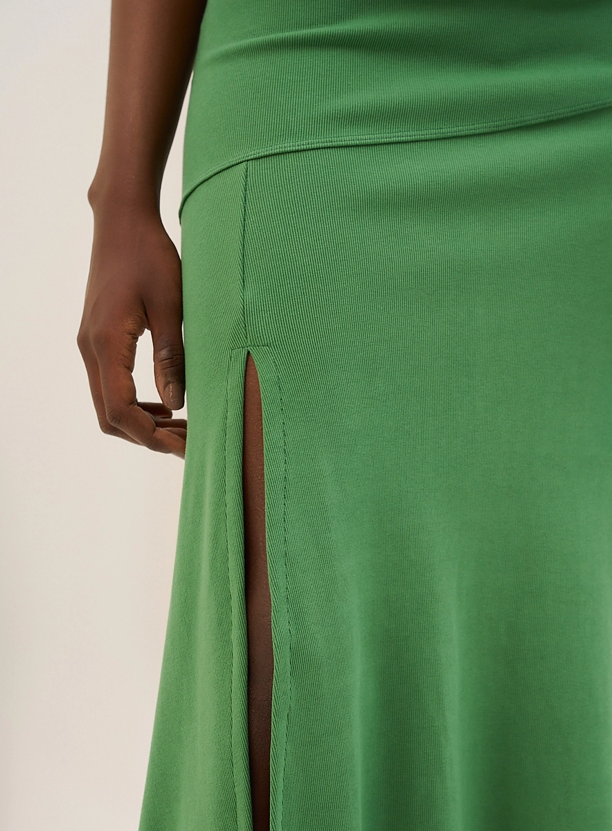 Saia Midi One Shoulder Com Fenda Lateral Verde Souisy