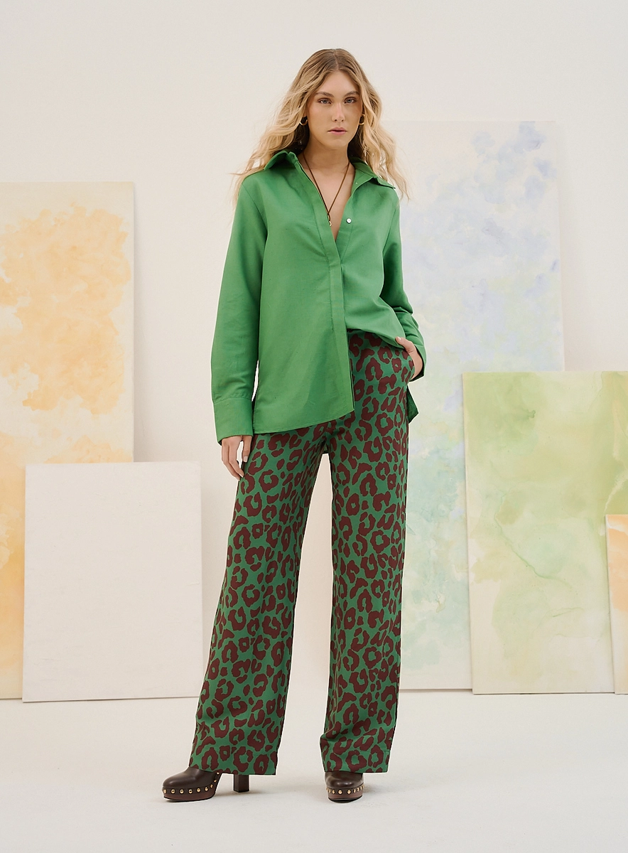 Camisa Feminina Basic Comfort Estampada Verde Souisy