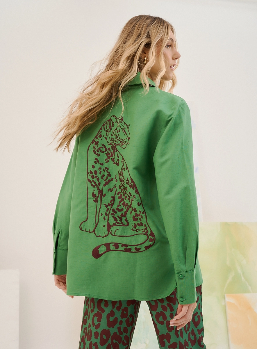 Camisa Feminina Basic Comfort Estampada Verde Souisy