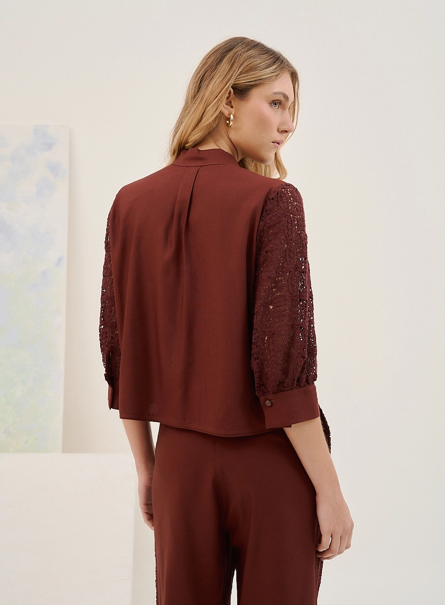 Camisa Feminina Basic Comfort Com Linho Marrom Souisy