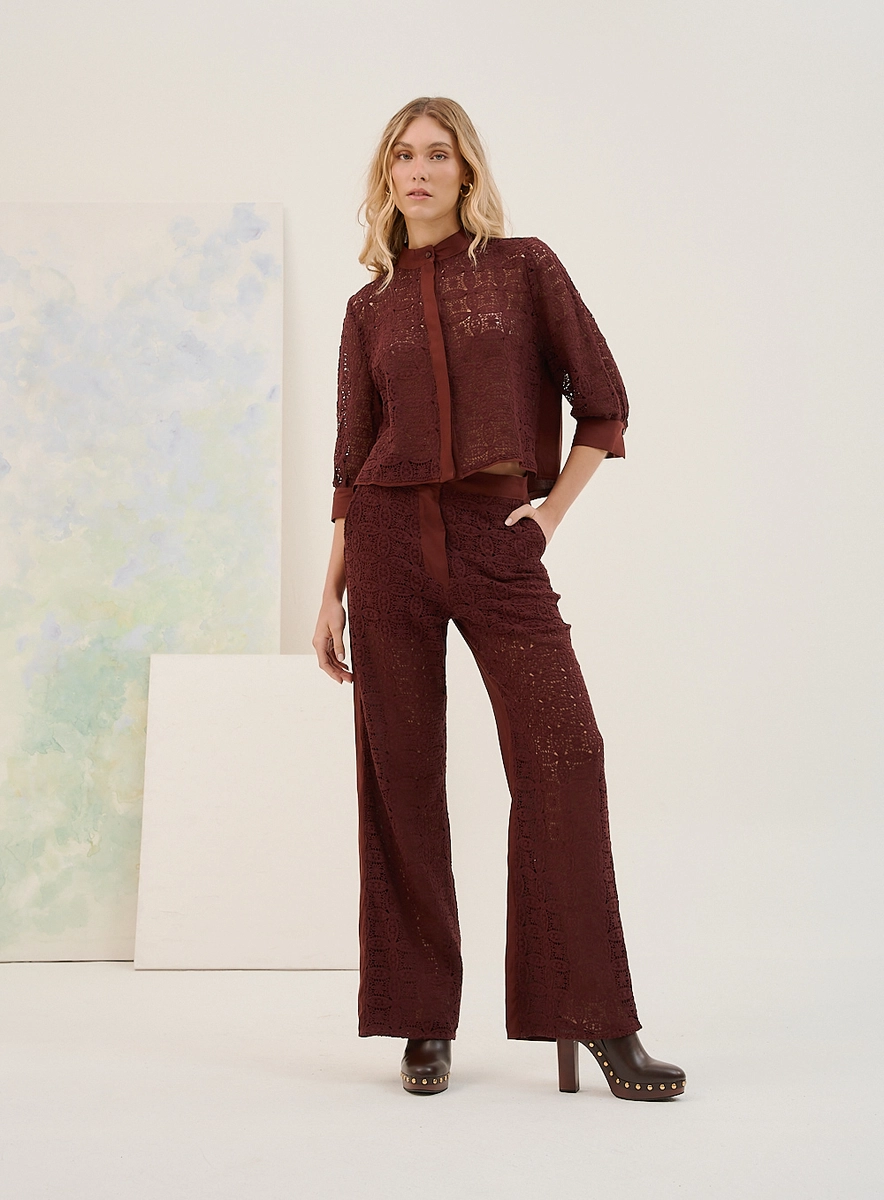 Camisa Feminina Basic Comfort Com Linho Marrom Souisy