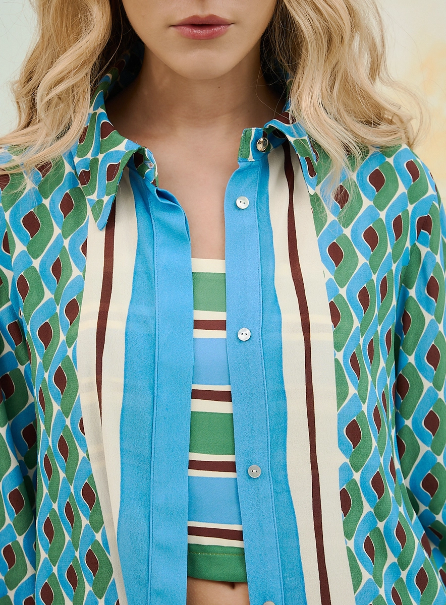 Camisa Feminina Basic Comfort Barra Contrastante Estampados Souisy
