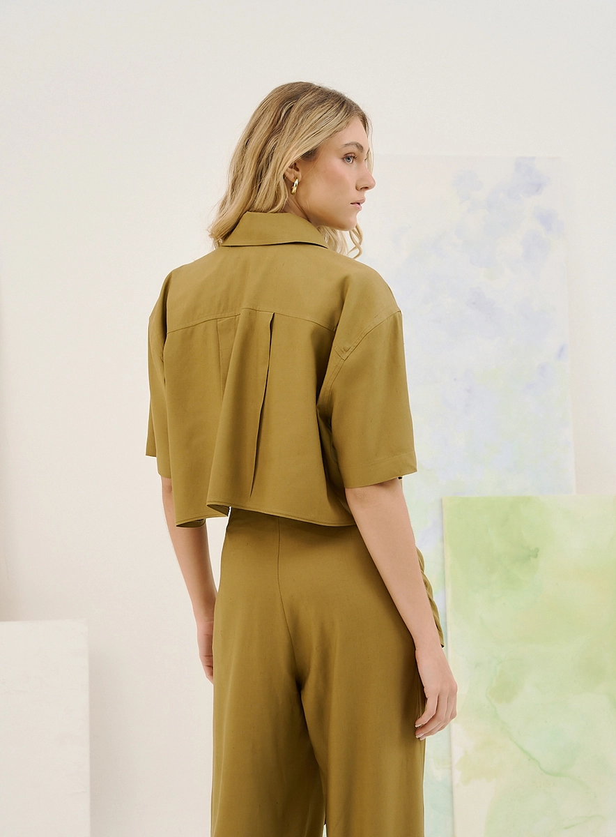 Camisa Feminina Basic Comfort Com Manga Curta Verde Souisy