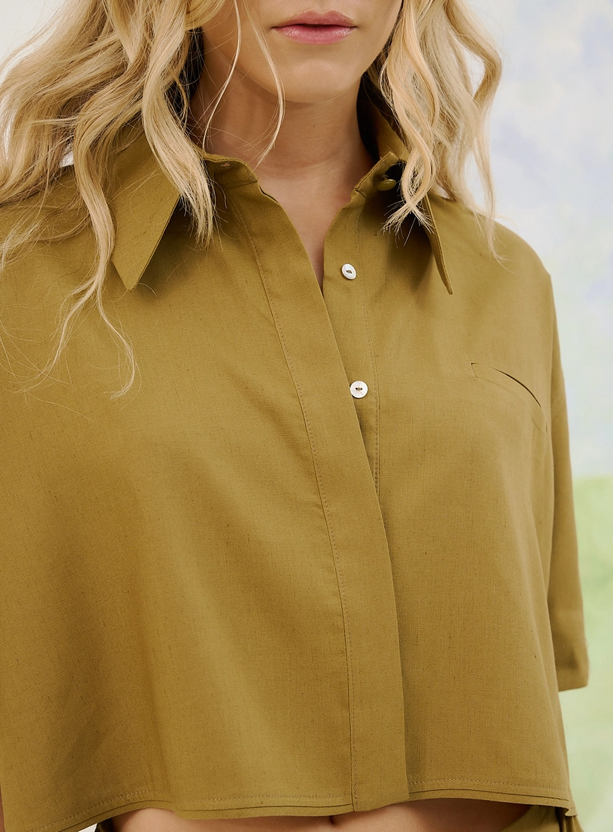 Camisa Feminina Basic Comfort Com Manga Curta Verde Souisy