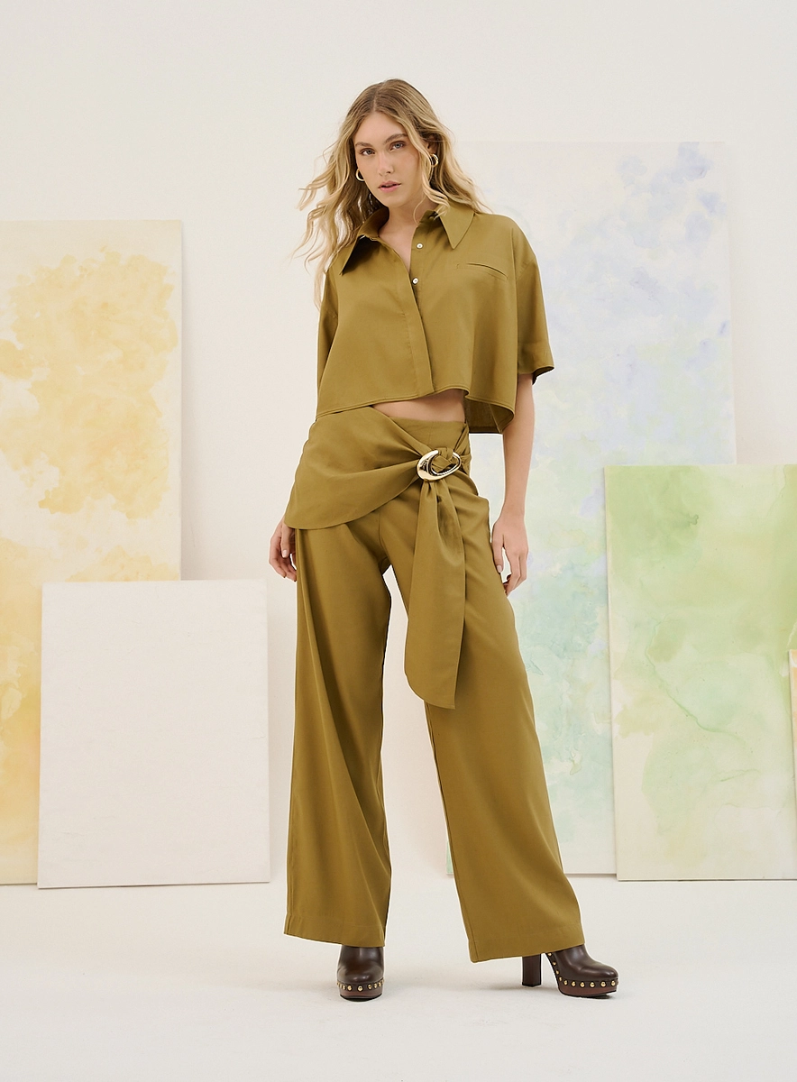 Camisa Feminina Basic Comfort Com Manga Curta Verde Souisy