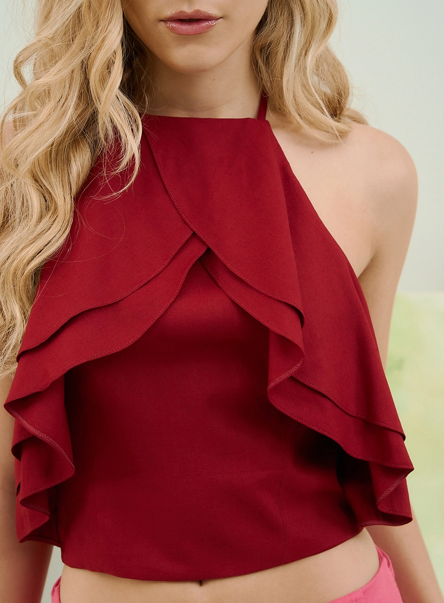 Blusa Feminina Halter Ruffle Vermelho Souisy