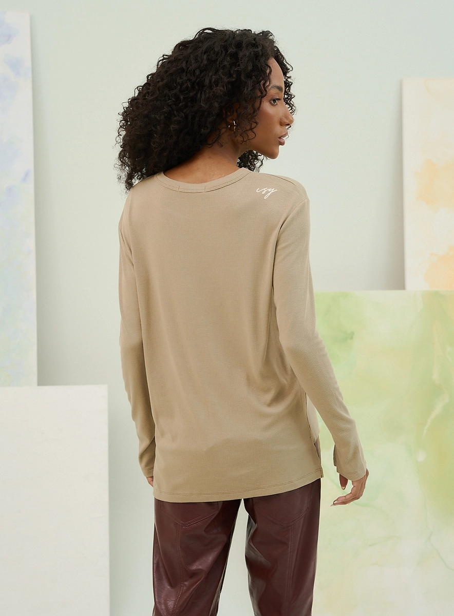 Blusa Básica Canelada Com Manga Longa Verde Souisy
