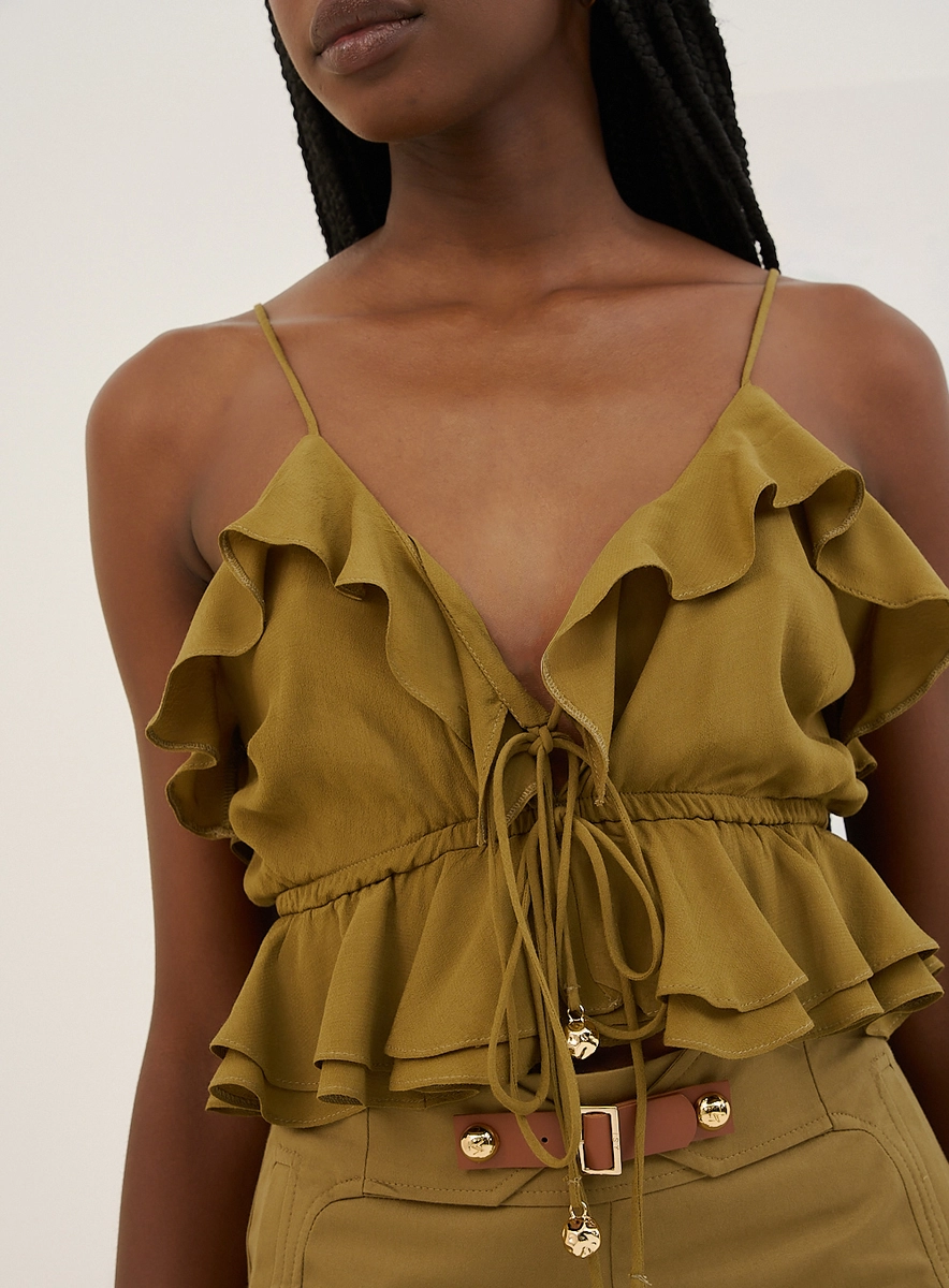 Blusa Feminina Ruffle Com Alças Finas Verde Souisy