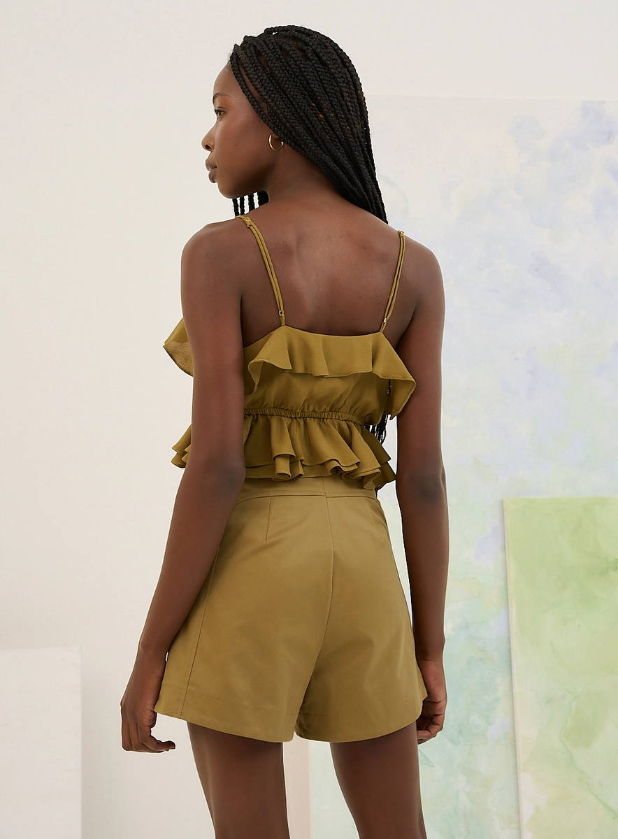 Blusa Feminina Ruffle Com Alças Finas Verde Souisy