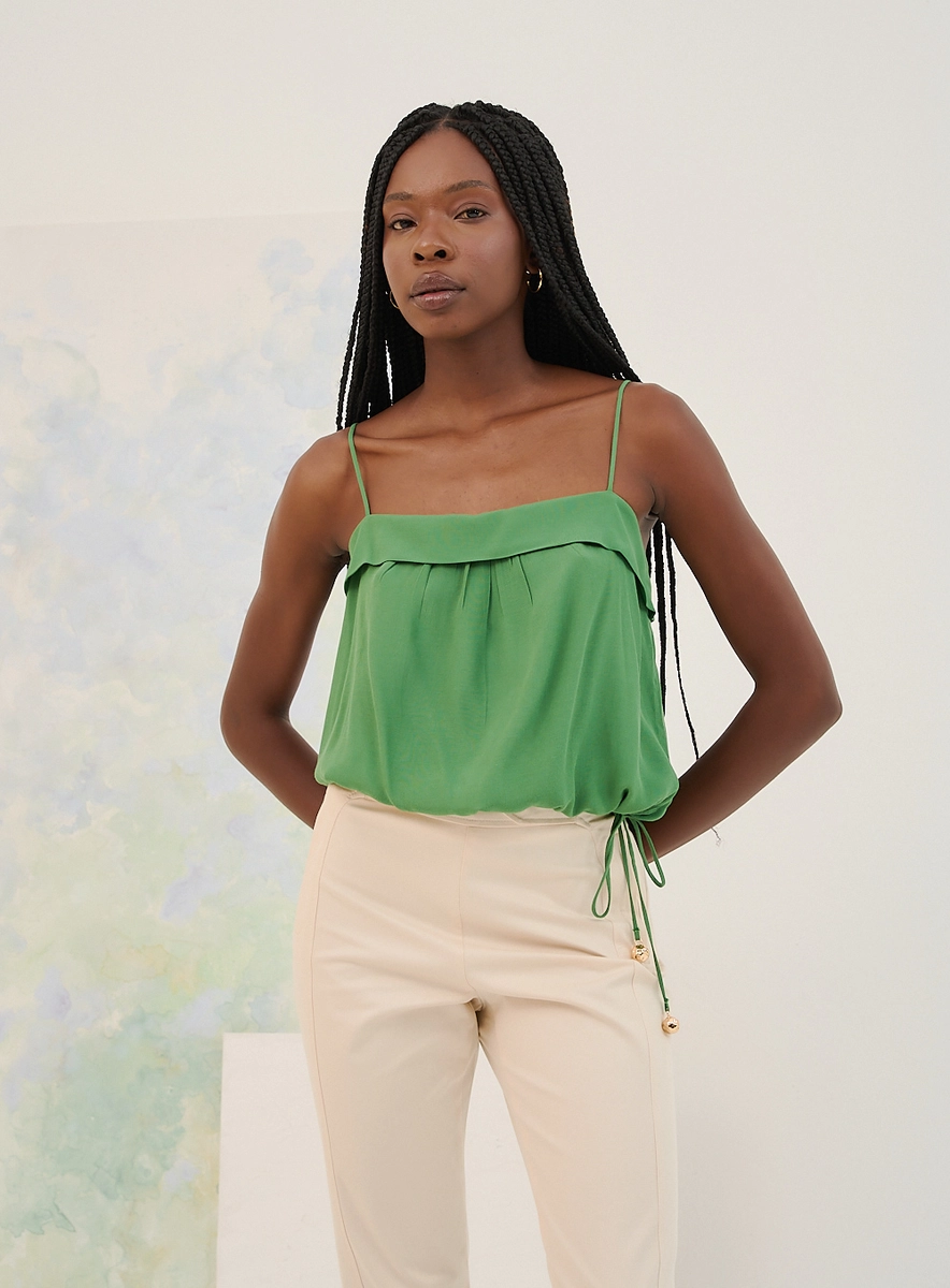 Blusa Feminina Silk Drapeada Verde Souisy