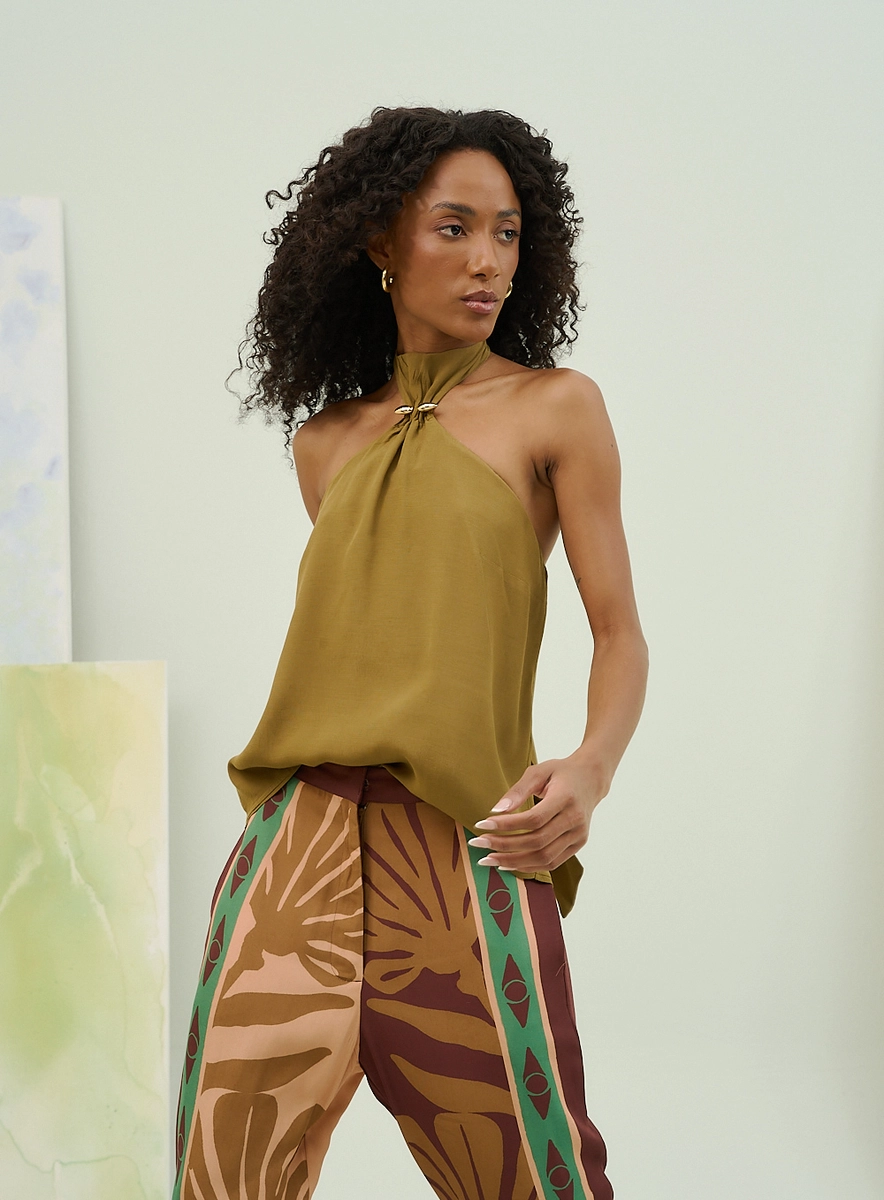 Blusa Feminina Frente Única Halter Verde Souisy