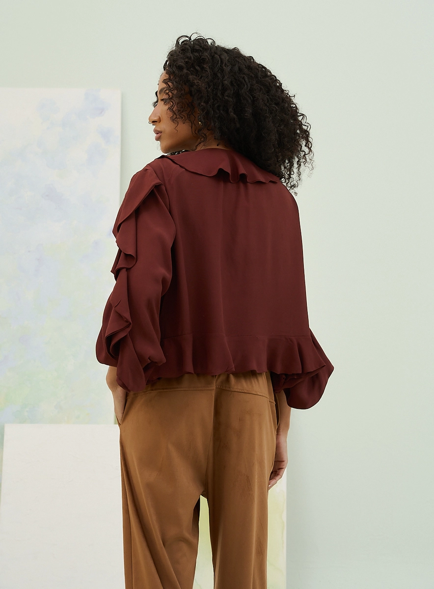 Blusa Feminina Basic Comfort Com Decote V Profundo Marrom Souisy