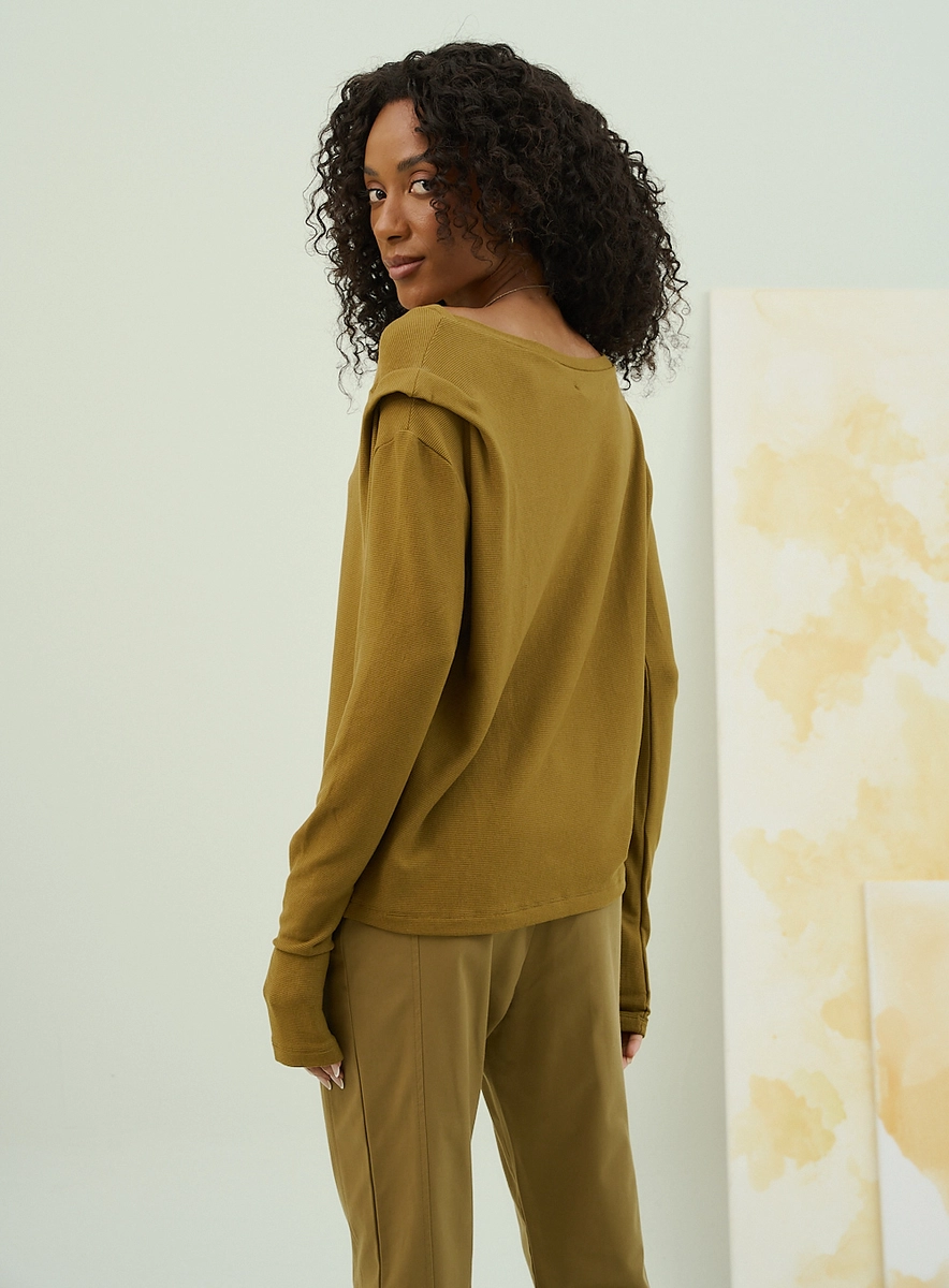 Blusa Ombro Caído Basic Comfort Com Decote Amplo Verde Souisy