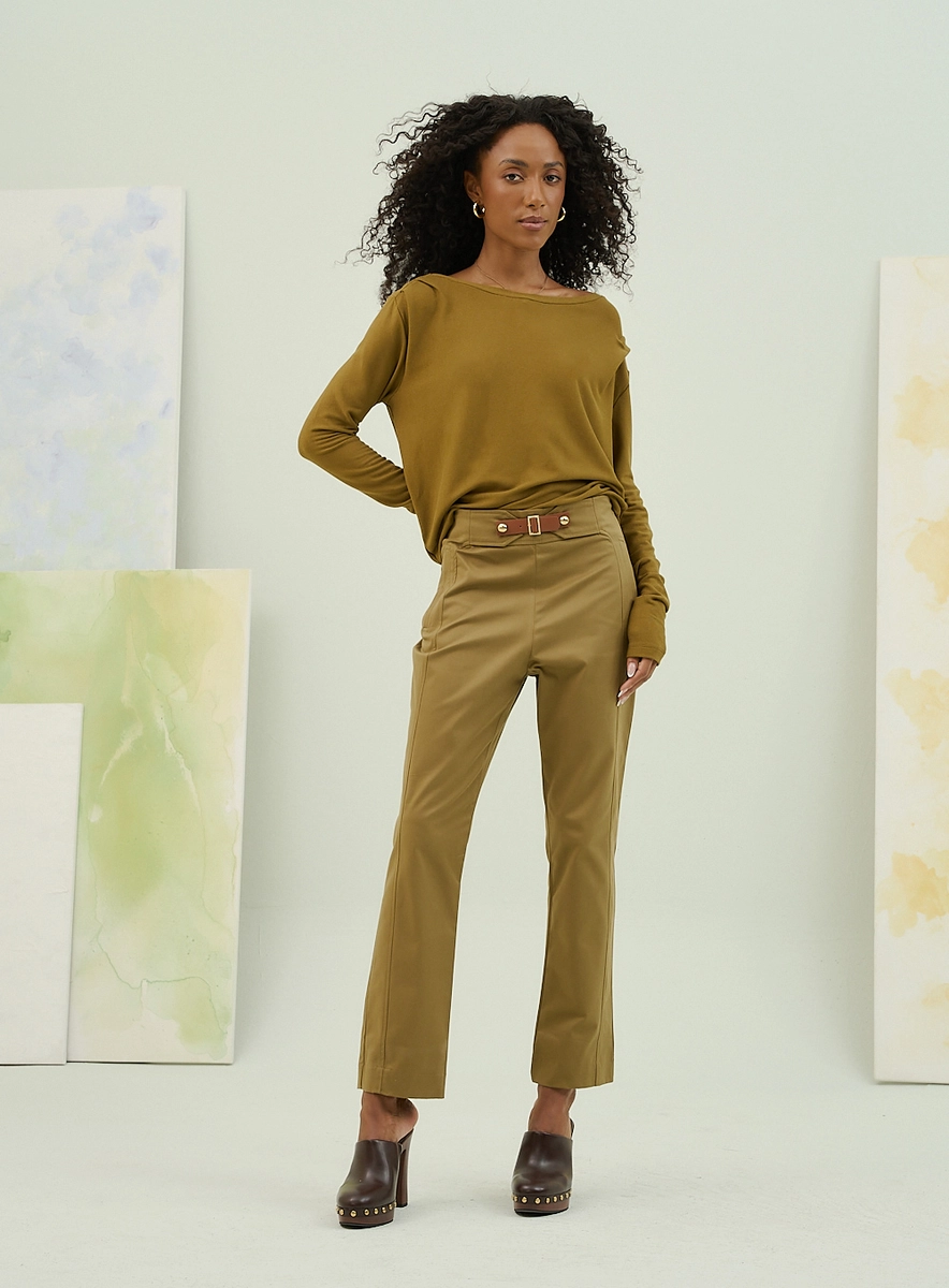 Blusa Ombro Caído Basic Comfort Com Decote Amplo Verde Souisy
