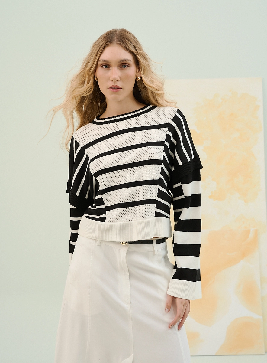 Blusa Tricô Listrada Com Mangas Longas Estampados Souisy
