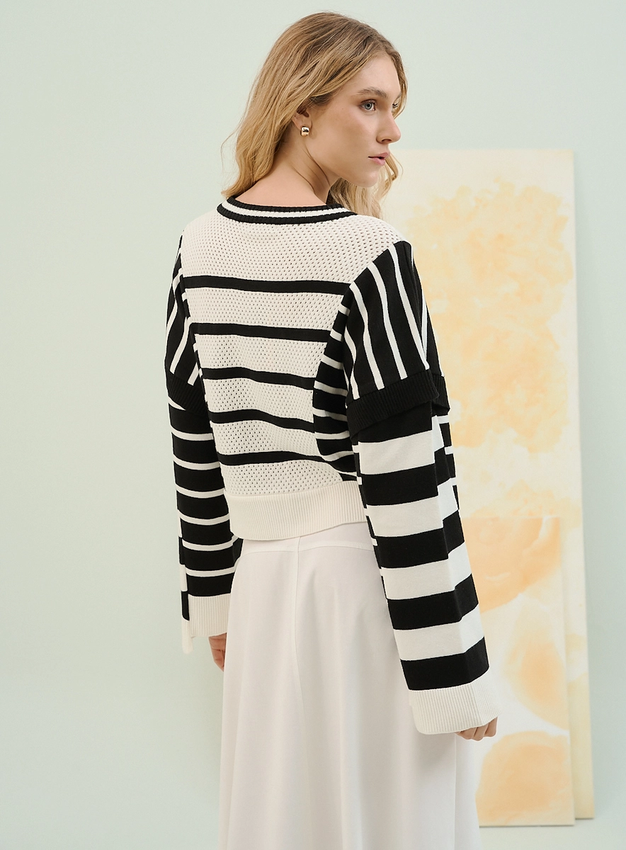 Blusa Tricô Listrada Com Mangas Longas Estampados Souisy