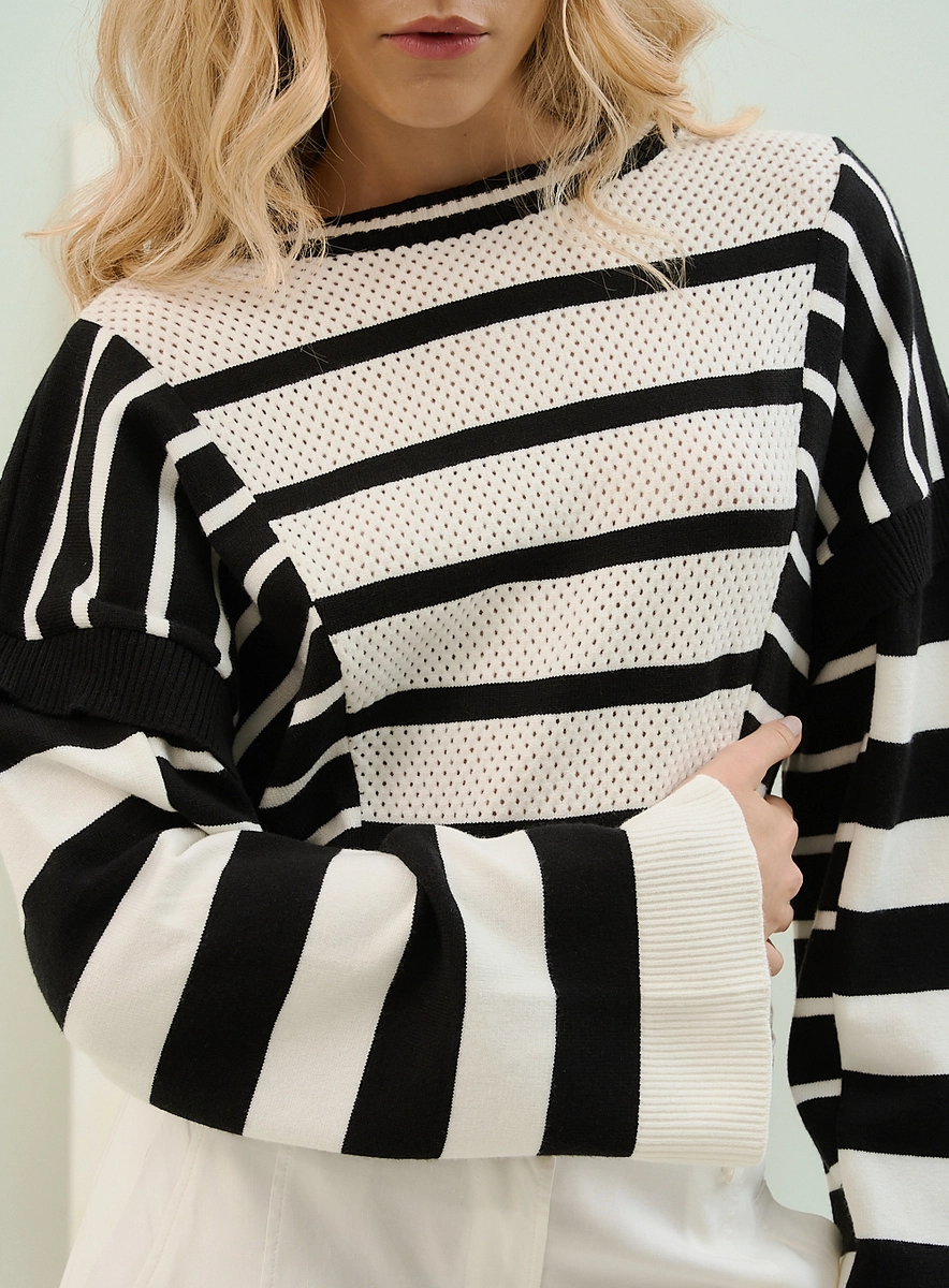 Blusa Tricô Listrada Com Mangas Longas Estampados Souisy