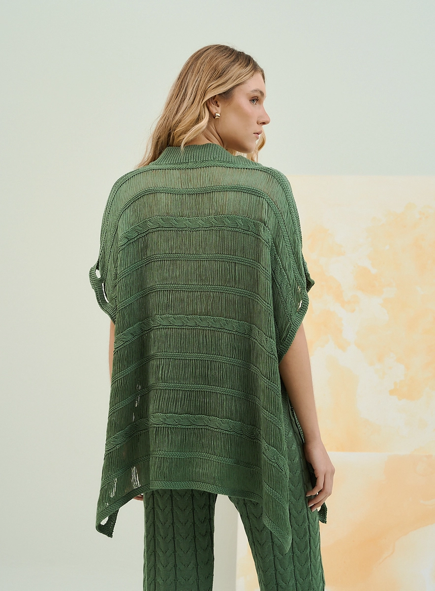 Blusa Basic Comfort Assimétrica Em Tricot Vazado Verde Souisy