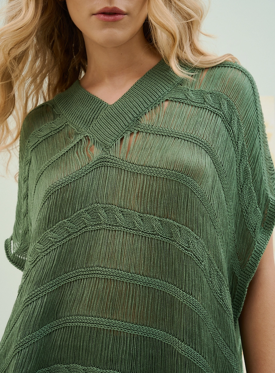 Blusa Basic Comfort Assimétrica Em Tricot Vazado Verde Souisy