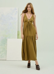 Vestido Longo Com Alças Finas E Decote Em V