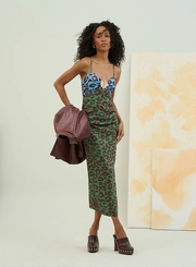 Vestido Midi Estampado Com Recorte Central