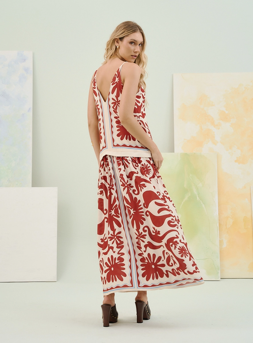 Vestido Longo Estampado Com Decote V Duplo Estampados Souisy