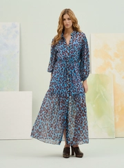 Vestido Longo Estampado Com Mangas Longas Bufantes