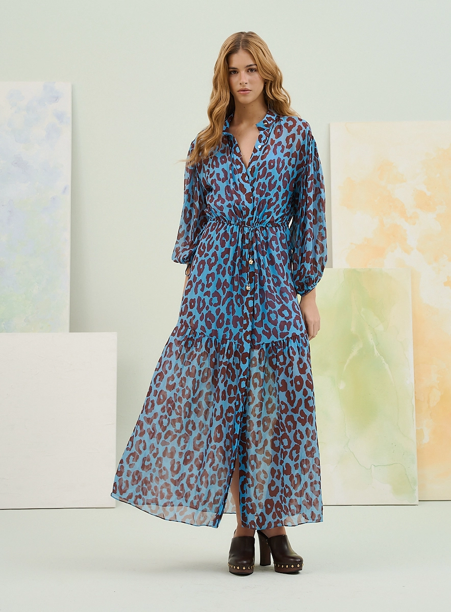 Vestido Longo Estampado Com Mangas Longas Bufantes Estampados Souisy